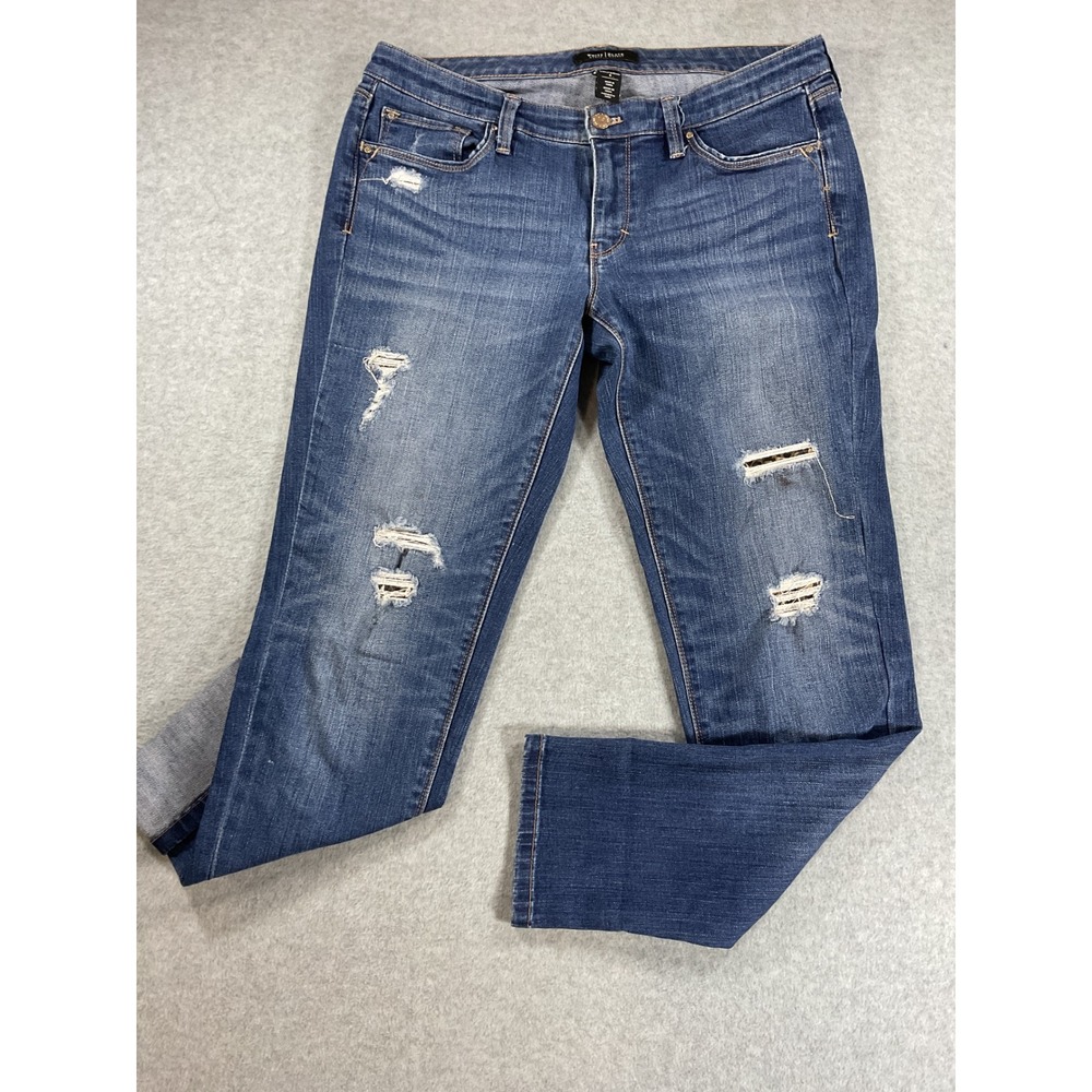 White House Black Market Girlfriend Jeans 6 Distressed Leopard Print 2041
